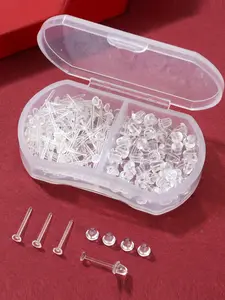 Invisible Earrings, 200pcs Clear Plastic Earrings, Invisible, Clear, Flat, Silicone, Rubber, Ideal for Sports & Work, Ear Studs