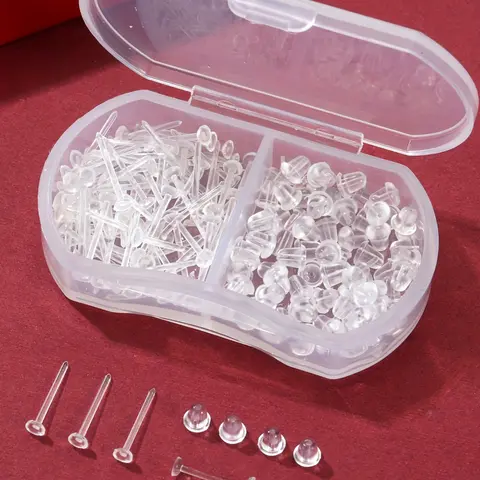 Invisible Earrings, 200pcs Clear Plastic Earrings, Invisible, Clear, Flat, Silicone, Rubber, Ideal for Sports & Work, Ear Studs, Earrings Jewelry, Ear Accessories