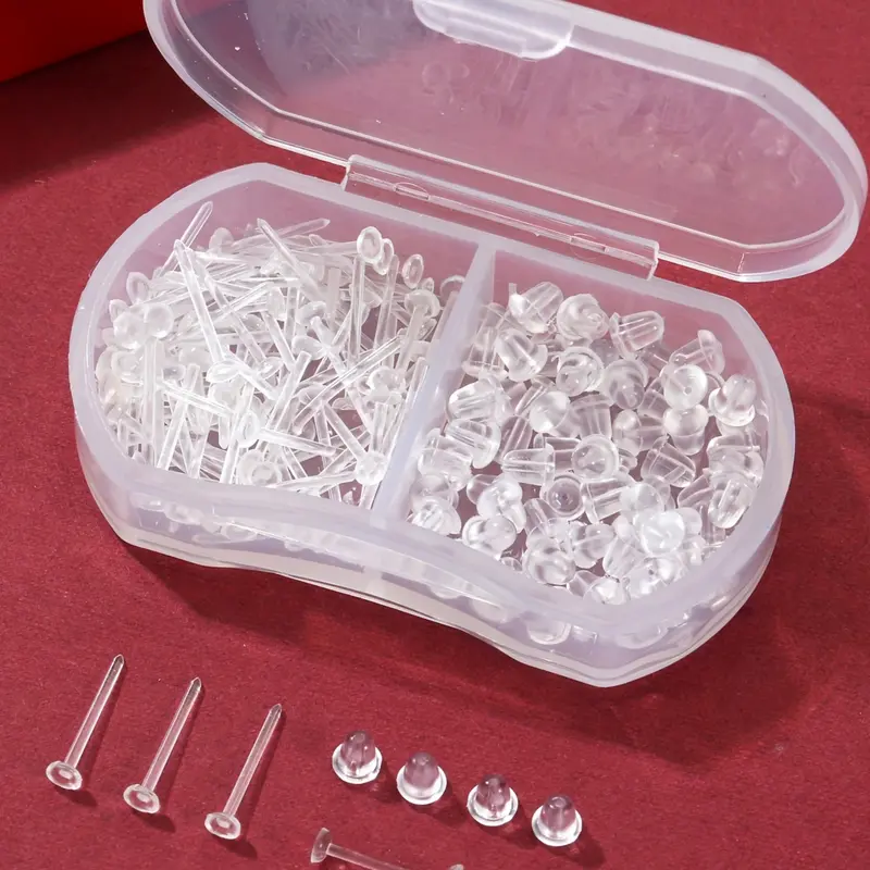 Invisible Earrings, 200pcs Clear Plastic Earrings, Invisible, Clear, Flat, Silicone, Rubber, Ideal for Sports & Work, Ear Studs, Earrings Jewelry, Ear Accessories