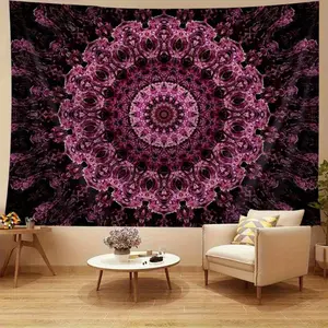 1pc Bohemian Mandala Tapestry Wall Hanging - Vibrant Pink & Black Floral Design, Premium Polyester Fabric, Multi-Size Options (40x30 to 90x60 Inches), Easy Hang with Hooks, Versatile Home Decor for Living Room, Bedroom, Office, Aesthetic Ro