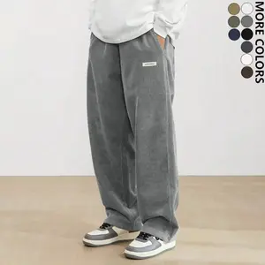 Men's Corduroy Pants, Drawstring Waist Versatile Casual Trousers, Retro Style Loose Corduroy Cargo Pants with Slant Pockets, Breathable Straight Leg, Ideal for Daily Casual & Outdoor Activities