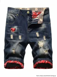 Men's Patchwork Denim Shorts, Fitted Casual Fashion Shorts for Summer, Men's Bottoms for Daily Wear, Casual Pocket Shorts