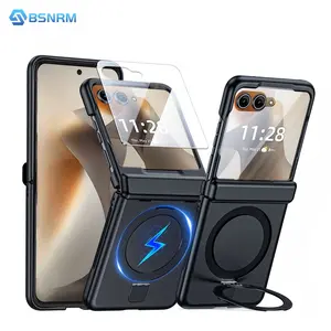 BSNRM For Motorola Razr 2026/2025/2024 Case, Razr Plus/Razr Ultra Flip Phone Case with Ring Stand, Magnetic Holder, Hinge Protection, Camera Guard, Shockproof Protective Cover