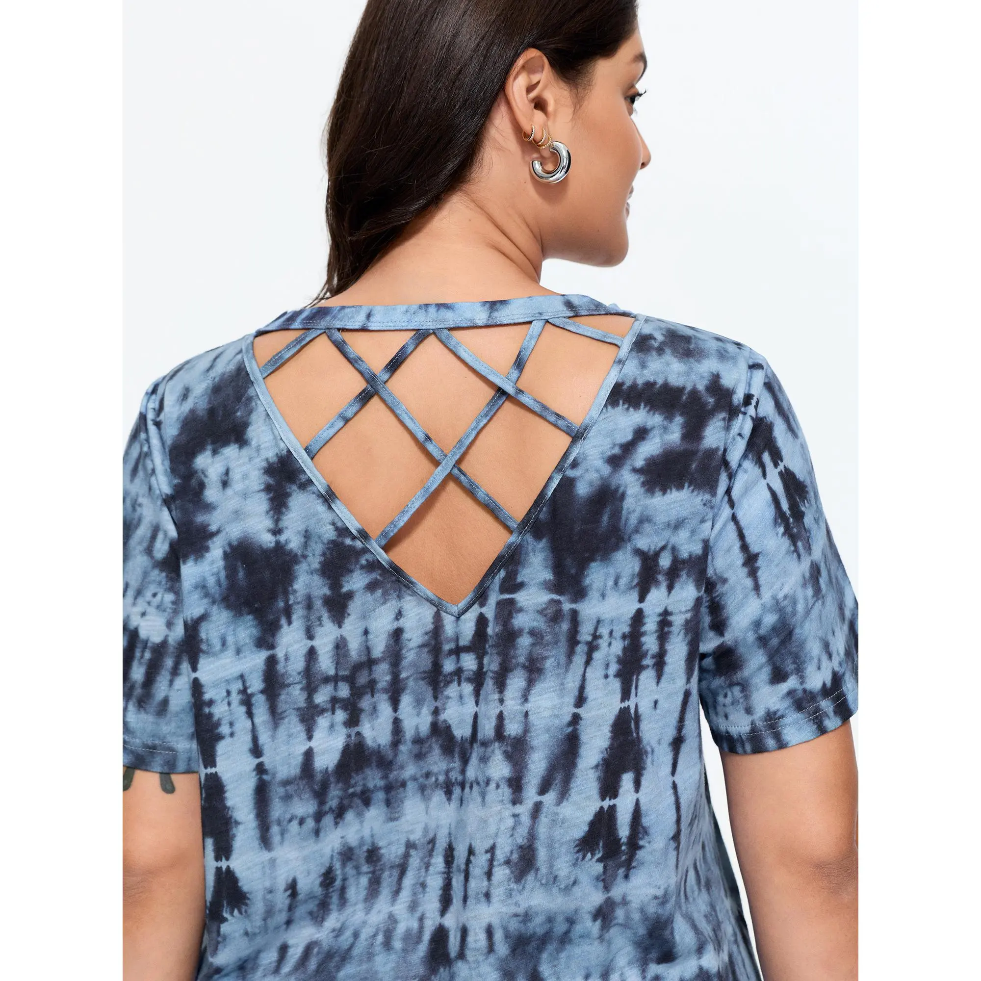 BloomChic Plus Size Cotton Tie Dye Back Crisscross T-Shirt[M-6X] 2026 Summerfinds