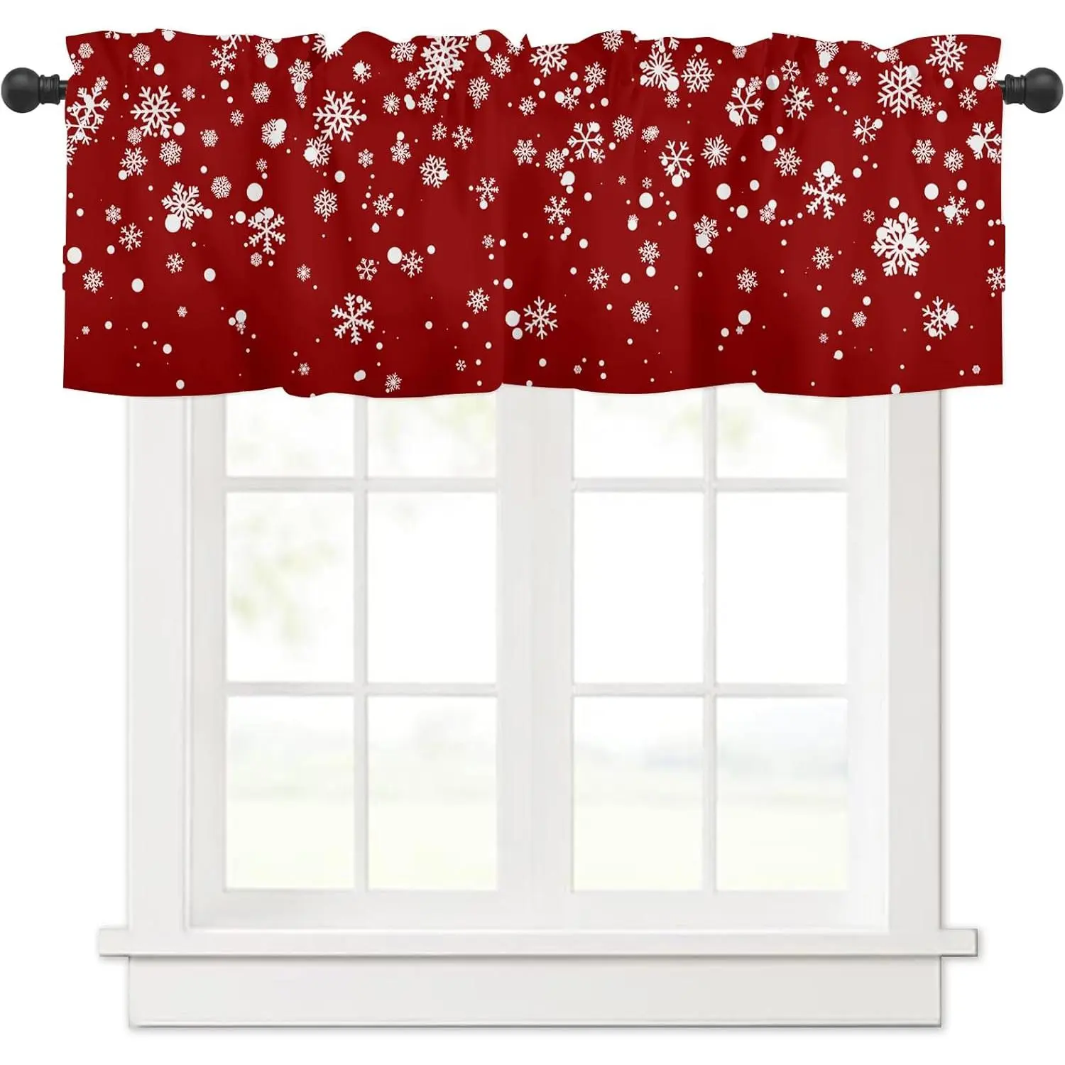 Winter Christmas Kitchen Curtains Valances for Windows,Snowflake Red Xmas Rod Pocket Small Valance Window Treatments 1 Panel Short Holiday Curtain for Bathroom Living Room Decor 54x18 Inch