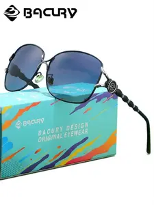 BACURY Large Frame Polarized Sunglasses Men And Women Stainless Steel Square Frame Outdoor Travel Reduces Glare, Versatile Anti Uv