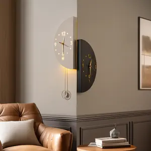 Black and White Crescent Corner Clock, Minimalist Wall Clock with Ambient LED, Decorative Timepiece for Bedroom, Living Room & Hallway Corner