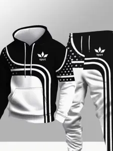 Men's Casual Colorblock Print Hoodie Sweatshirt, Stylish Relaxed Fit Pullover for Daily Wear, Comfortable and Trendy Fashion Sport