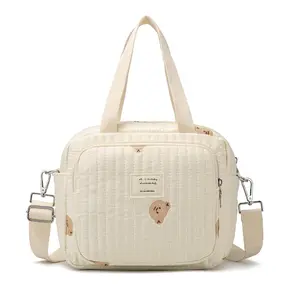 Small Diaper Bag Tote, Crossbody Diaper Bag Mini Purse with 7 Pockets, Travel Baby Bag for Boys & Girls, 2 Bottle Pocket, Off White