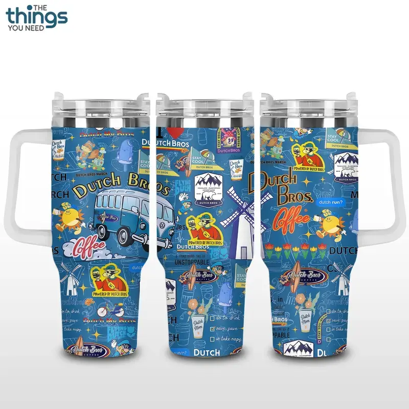 [Gift box and straw] Dutch Bros Coffee Aesthetic Tumbler 40oz, Insulated Stainless Steel Travel Mug with Handle & Lid, Iced Coffee Lover Cup, Drive Thru Coffee Vibe, Cute Coffee Merch Gift for Dutch Bros Fans, Reusable Water Bottle Daily Use