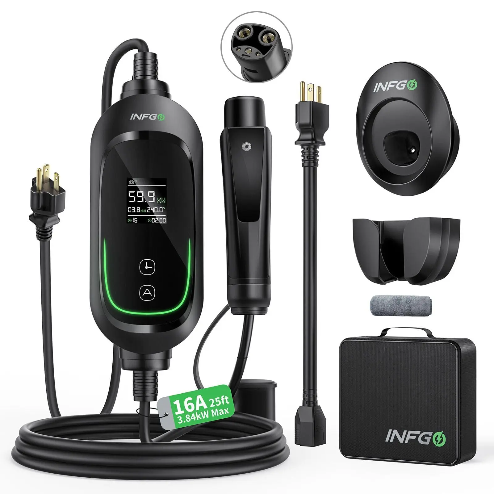 Level 1/Level 2 EV Charger for Tesla, 12A 120V/16A 240V, NEMA 5-15 & NEMA 6-20 Plug, 25ft Cable, Portable EV Home Charging Station for All Tesla Models -15 -20