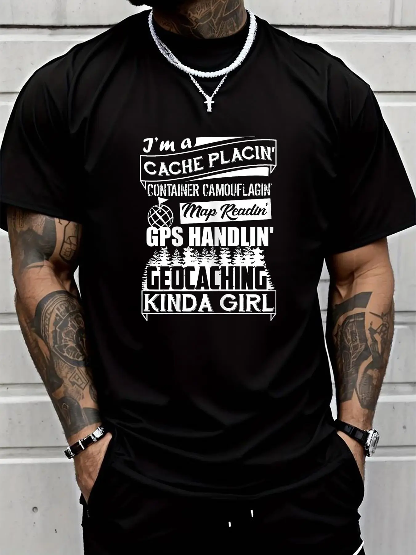 100% cotton Geocache Shirt - Geocaching Kinda Girl Shirt T-Shirt Men Graphic T-Shirt Cotton Print short Sleeve Casual Top, Summer Tee Mens Tops