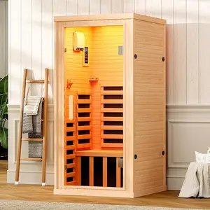 VanAcc Infrared Sauna for 1/2/4 Person, Low EMF 930W/110V&1463W/110V&2145W/110V Hemlock Wood Sauna with Tourmaline Foot Warmer, 7-Color Light Therapy, Salt Crystal Bricks, Easy Assembly