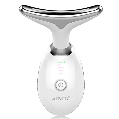 ALIVER Cordless Facial Beauty Machine - Galvanic Red Light Therapy Device for Face & Neck, Gentle Lightweight Instrument, Skin Care Tool for Wrinkles & Double Chin, Vibrates Gently Thermal Massager (White, Ideal for Adults, Birthday/Father’s Day Gifts)