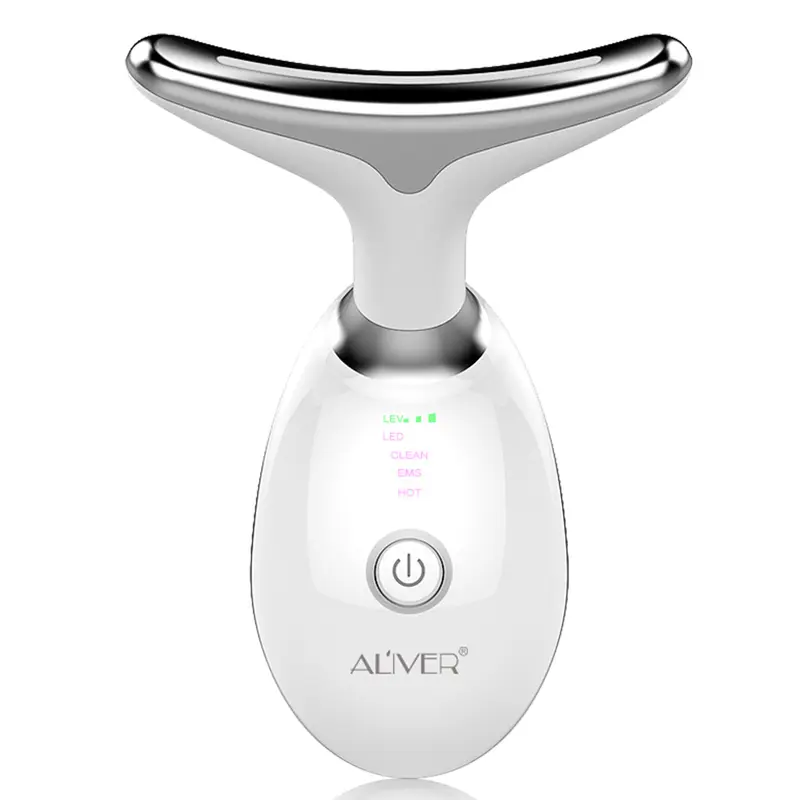 ALIVER Cordless Facial Beauty Machine - Galvanic Red Light Therapy Device for Face & Neck, Gentle Lightweight Instrument, Skin Care Tool for Wrinkles & Double Chin, Vibrates Gently Thermal Massager (White, Ideal for Adults, Birthday/Father’s Day Gifts)