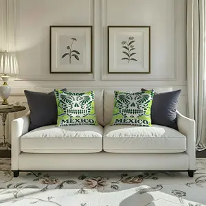 1 pair of Mexican ethnic style skull football pillows and cushions with exotic skull football patterns on a green background, eye-catching personality, decorative pillowcases, multiple styles to choose from, 17.71 x 17.71 inches