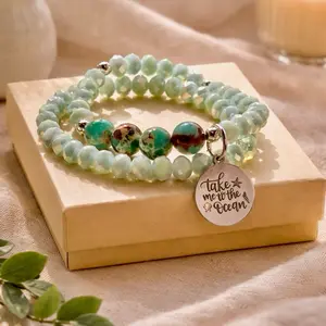 Ocean Bracelets with 'Take Me to the Ocean' Charm - Green Beaded Jewelry for Women