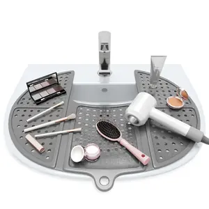 Sink Topper Foldable Sink Cover - Silicone Beauty Makeup Brush Cleaning Mat - Vanity Tools Organizer - Bathroom Must Have Accessory for Extra Space & Storage Saver - Cleaner Pad - Small, Silver