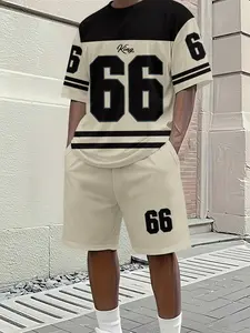Style No. 66 King American Retro 3D Digital Print Two-Piece Set, 2Pcs, Trendy Fashion Set, Trendy Retro Casual Two-Piece Set, Vacation Style Trendy Outfit, Breathable Sports Casual Style, Perfect Holiday Gift for Men