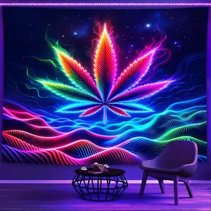 1pc Wave Large Leaf UV Black Light Tapestry, Tapestry Room Decor, Holiday Gift, Party Decoration, Live Broadcast Background Cloth, Home Decoration Hanging Cloth, With Free Installation accessories