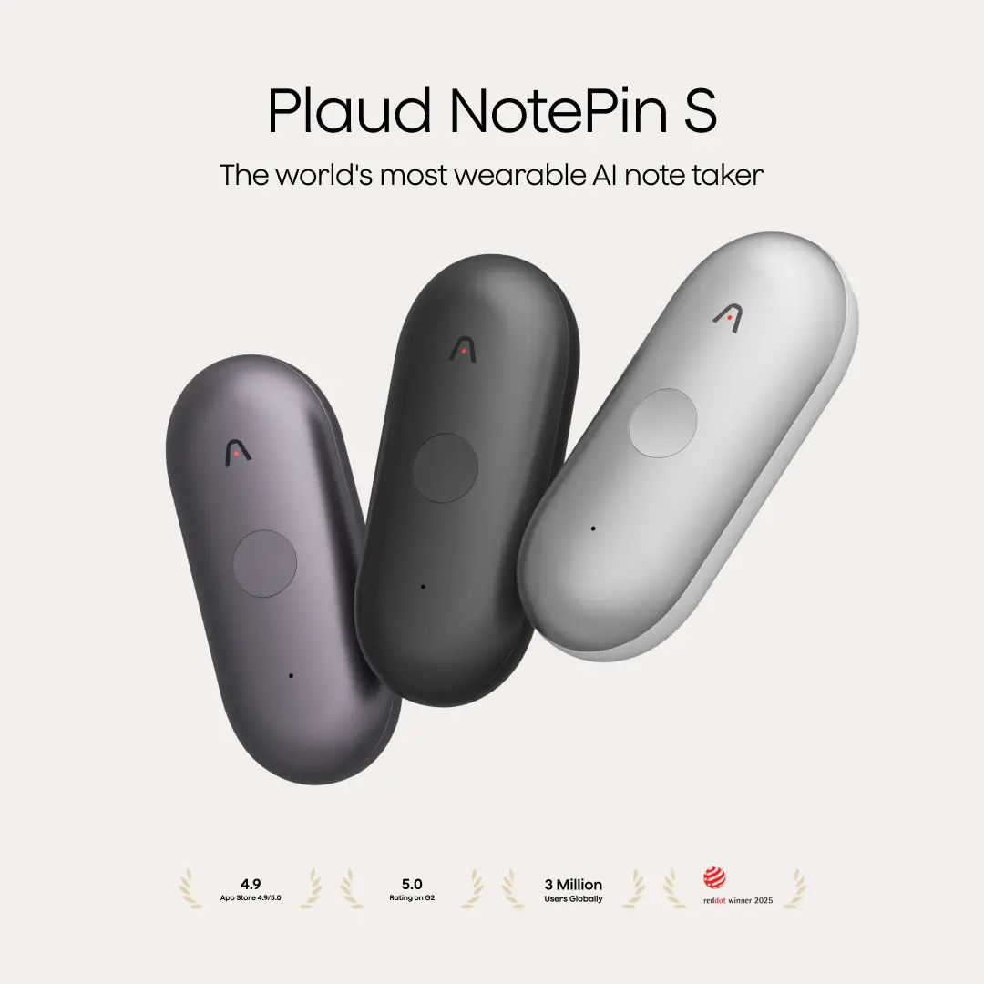 Plaud NotePin/NotePin S Wireless Smart Voice Recorder, 0.61 oz Wearable AI Audio Device for Content Creators, 1-Touch Clip Recording, AI Transcription, USB-C Support, GDPR & HIPAA Compliance, 20H Continuous Recording, 10,000+ Templates, Travel Gadgets