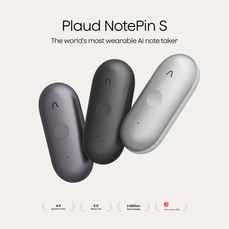 Plaud NotePin/NotePin S Wireless Smart Voice Recorder, 0.61 oz Wearable AI Audio Device for Content Creators, 1-Touch Clip Recording, AI Transcription, USB-C Support, GDPR & HIPAA Compliance, 20H Continuous Recording, 10,000+ Templates, Travel Gadgets