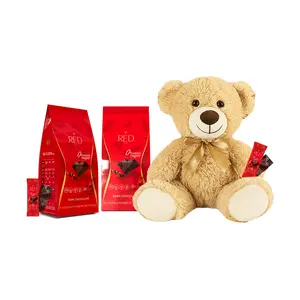 RED Delight Bite Size Dark Chocolate Bars With A Plush Teddy Bear