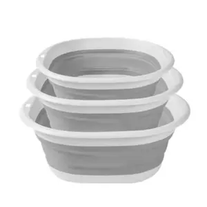 3Pcs Foldable Large Medium Small Wash Basins Set, Portable Plastic Collapsible Wash Basins for Laundry, Bottles, Travel, Camping