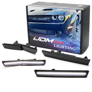 iJDMTOY Smoked Lens Xenon White Front/Rear LED Side Marker Light Kit For 2015-23 Dodge Challenger SRT Hellcat Widebody ONLY, Powered by Total 180-SMD LED