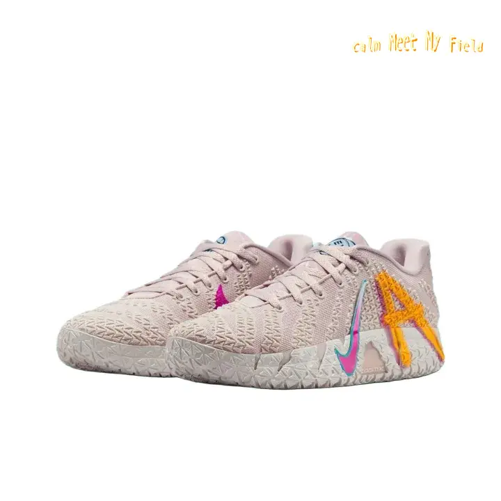 Pale Blush Pink Bumpy Jacquard Knit Low Top Performance Basketball Sneakers Stretch Breathable Fabric Neon Pink Orange Graphic Trim Off White Rugged Shock Absorbing Midsole For Court Competition & Daily Athletic Training Outfits