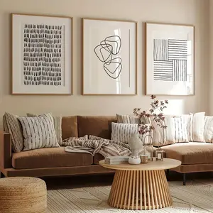 Abstract Line Geometric Canvas Wall Art Set, Minimalist Modern Decor, Classroom Living Room Study Triptych Hanging Paintings