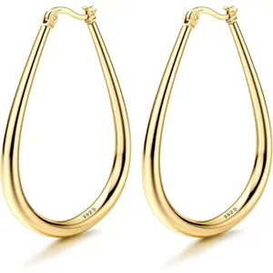 Fansilver Hoop Earrings Oval Hoops Large Hoop Earrings Hypoallergenic Lightweight BigHoop Earrings for Women s 45/55/65mm