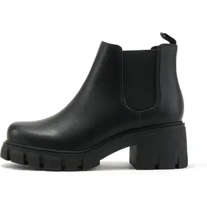 ~ Women Lug Sole Mid Heel Chelsea Fashion Ankle Bootie w/Double Elastic Gore