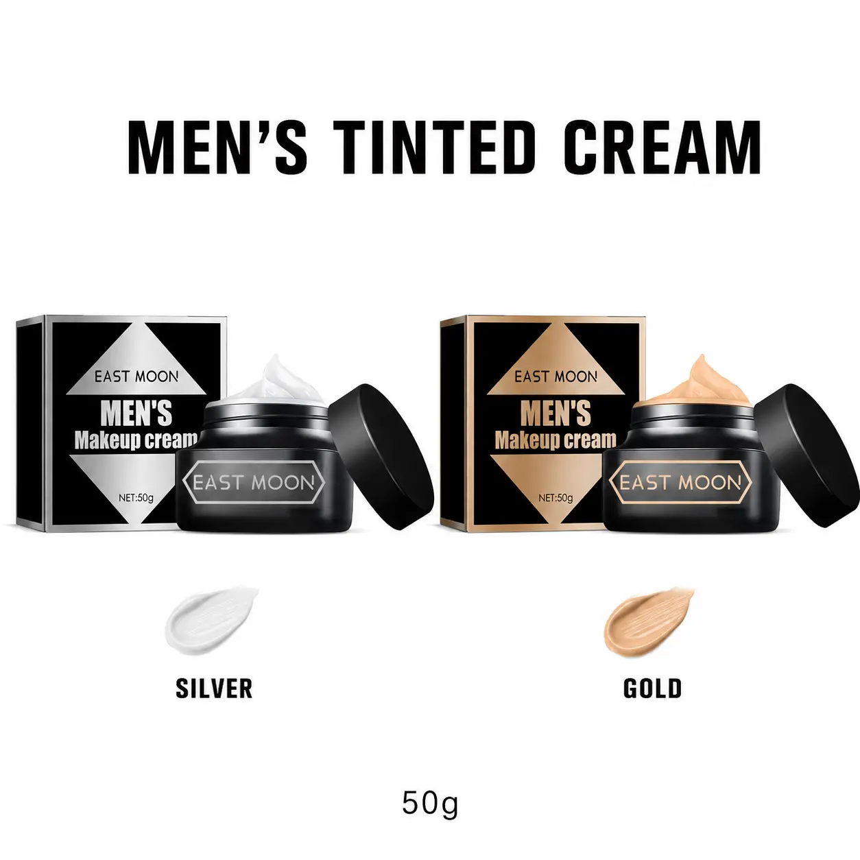 Men’s Tinted Face Cream, Lightweight Natural-Looking Makeup Cream, Buildable Sheer Coverage, Silver or Gold Shade, 50g, NO Makeup Look for Daily Use