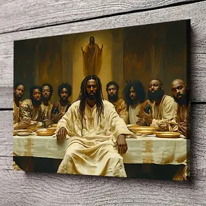 [Vintage Last Supper Art] 1pc Vintage Last Supper Canvas Art Poster - Religious Wall Decor with Antique Frame, Christian Painting for Living Room, Church, Office - Framed Canvas Print Home Decoration Gift, Bohemian Style, Durable Artwork for Easter,