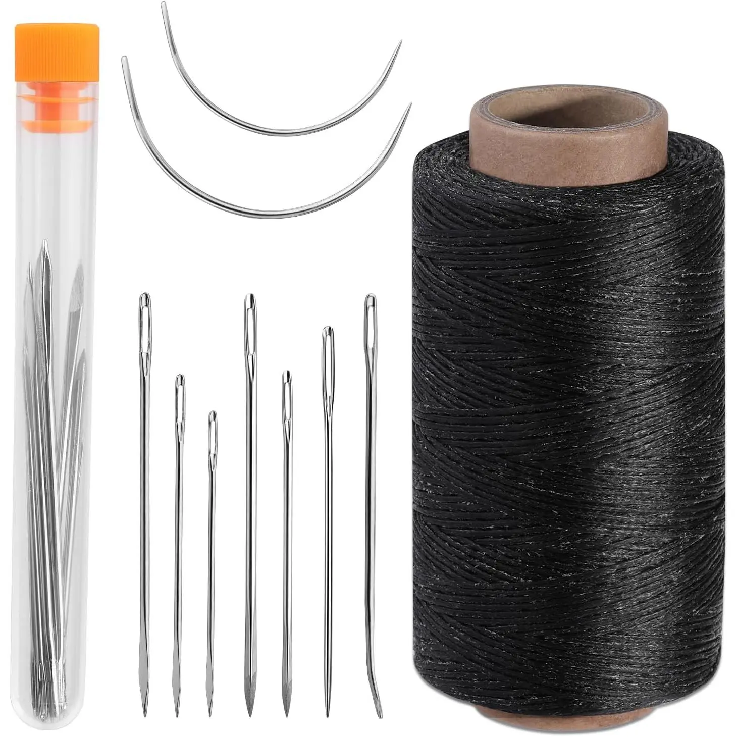 Yards Waxed Leather Thread, Leather Sewing Waxed Thread with Heavy Duty Leather Needles, Leather Thread for Hand Sewing Leather Craft Repair Leather Shoes Bags Sofa (Black)