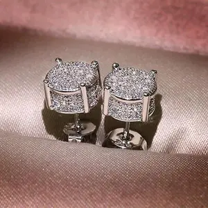 Women’s Cubic Zirconia Stud Earrings, 18K White Gold Plated Round & Square Hypoallergenic Diamond Simulated Earrings, Classic CZ Sparkling Jewelry Gift for Sensitive Ears
