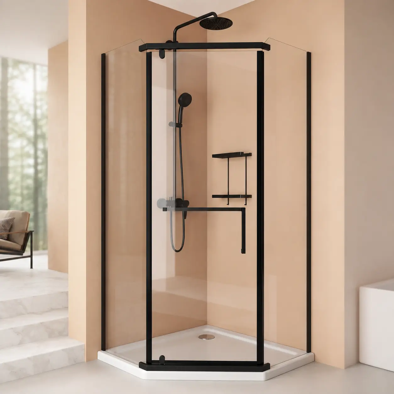 Modern 36"x36"x72" Frameless Neo Angle Pivot Shower Door, 6mm Tempered Glass Shower Enclosure with Safety Film, Space-Saving Corner Installation