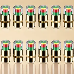 12Pcs Gold Tire Pressure Monitor Valve Stem Caps, 2.4Bar/36PSI 3-Color Alert Sensor, Universal Smart Tire Pressure Indicator for Cars