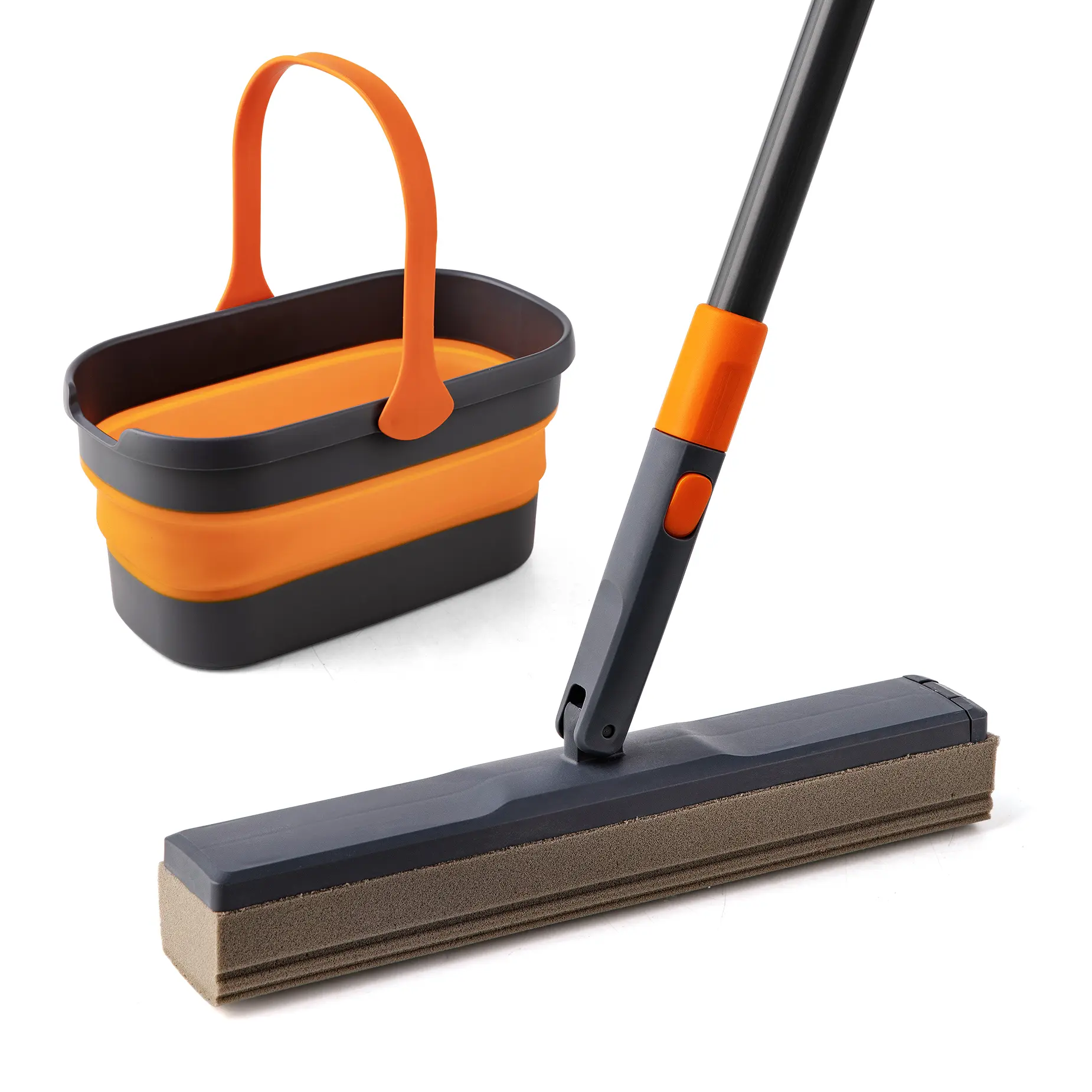 Sponge Mop and Collapsible Bucket Kit, Hands-Free Wringing Floor Cleaning System for Hardwood, Tile, Laminate, Wet and Dry Use, Compact Storage, Home Floor Care Tool