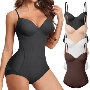 Women's Contrast Mesh Sheer Push Up Shapewear Bodysuit, Tummy Control Shapewear Waist Trainer Cincher Fajas Backless V-Neck Bodysuit Body Shaper, Basic Minimalist Womenswear Underwear