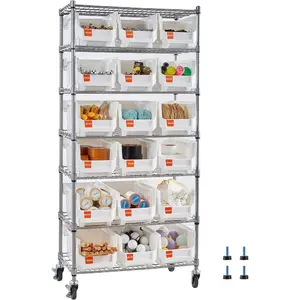 VEVOR 8-Tier Rolling Bin Storage Rack, 26 Organizer Bins, Bin Rack Storage Steel Wire Shelving System with Wheels, Mobile Tool Organizer for Garage, Warehouse, Office, Restaurant, Classroom, KitchenVEVOR Super Brand Day