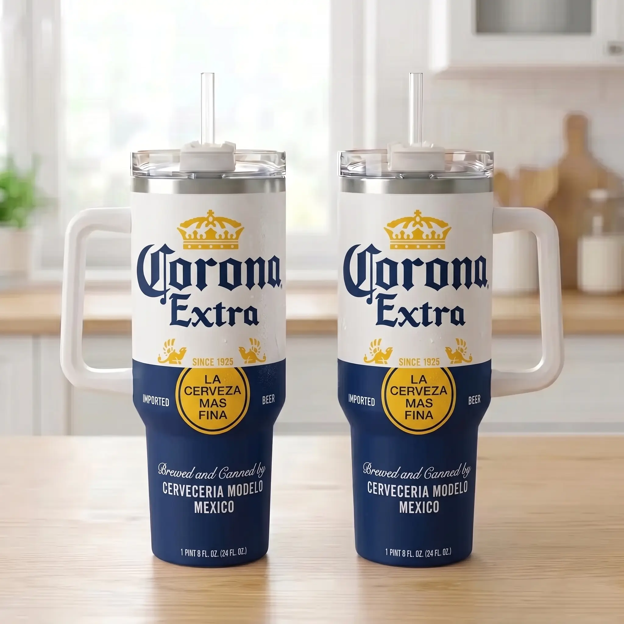 Corona Extra 40oz Insulated Tumbler With Handle & Straw, Corona Beer Inspired Stainless Steel Travel Mug, Vintage Mexican Lager Graphic Cup, Funny Beer Lover Gift, Reusable Vacuum Insulated Drinkware For Men & Women