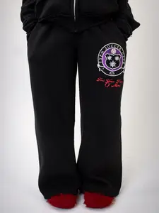 "Soccer Club" Sweatpants – Black Heavyweight Cotton-Blend Fleece Relaxed Wide-Leg Silhouette with Elastic Waistband for All Seasons