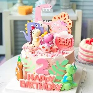 Little dino birthday cake decoration dinosaur egg cake topper little dinosaur birthday party supplies three rex cake decoration pink