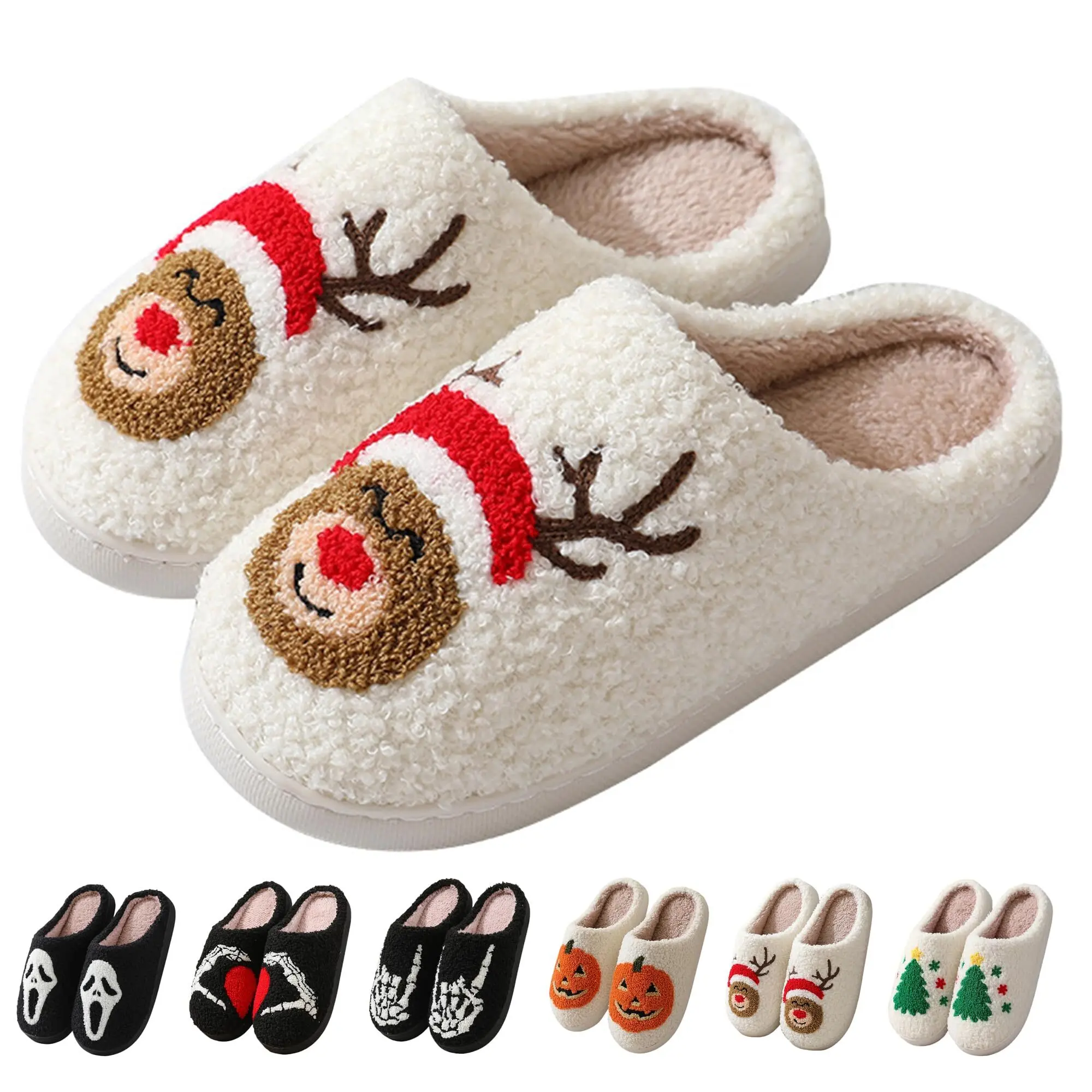 Christmas Slippers for Women Men Soft Plush Fuzzy Winter holiday slippers Retro Cozy House Slippers Comfy Bedroom Christmas Slippers Indoor Outdoor Shoes