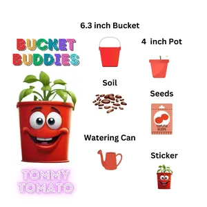 Tommy Tomato Grow Kit with Bucket Buddies, Pot, Soil, Seeds, Watering Can, Sticker & 6.3 Inch Bucket for Easy Plant Care