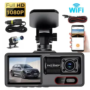 3 Channel Dash Cam with WiFi & App Control – 1080P+720P, 170° Wide Angle, 24H Parking Monitoring, Loop Recording, Motion Detection, Night Vision