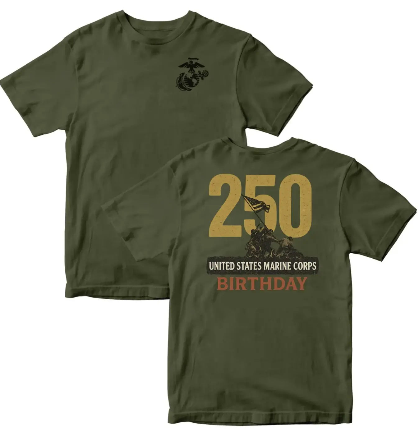 Marines 250th Birthday T-Shirt MADE IN USA,  Marines 250 Year Anniversary Collection, USMC Inspired Patriotic Tee, Military Tribute Apparel, Gift for Marines, for Men & Women