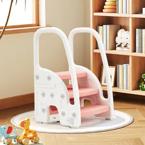 Adjustable 3-Step Toddler Step Stool with Safety Handrails, Wide Non-Slip Pedals, Stable Kids Ladder for Potty Training, Kitchen & Bathroom Use